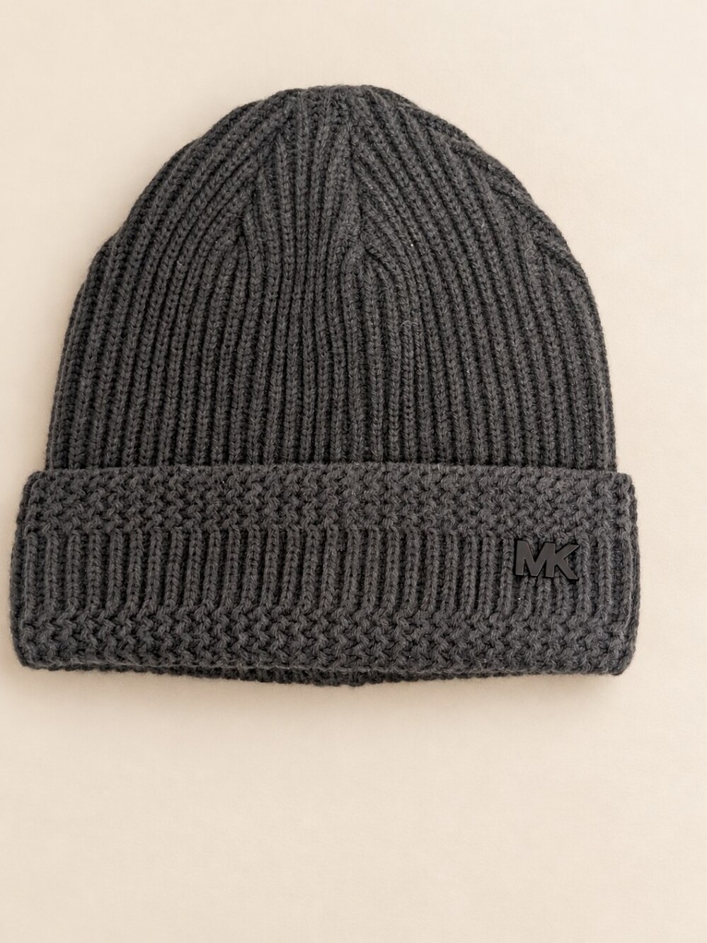 Michael Kors Charcoal Ribbed Knit Beanie with MK Logo